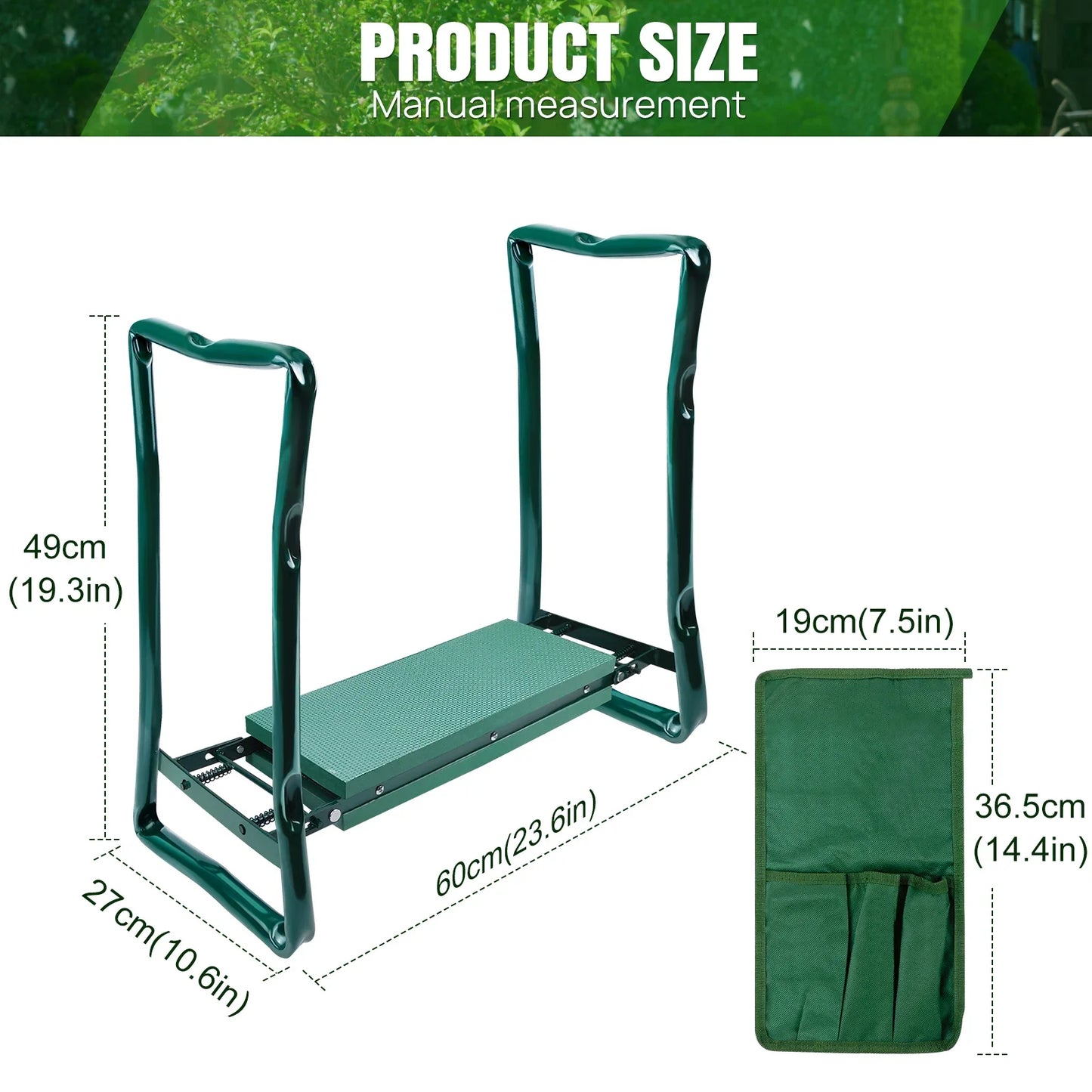 Comfort Garden Kneeler Seat™ – Foldable Garden Bench with Soft Foam Pad & Tool Pouch for Easy Kneeling & Sitting