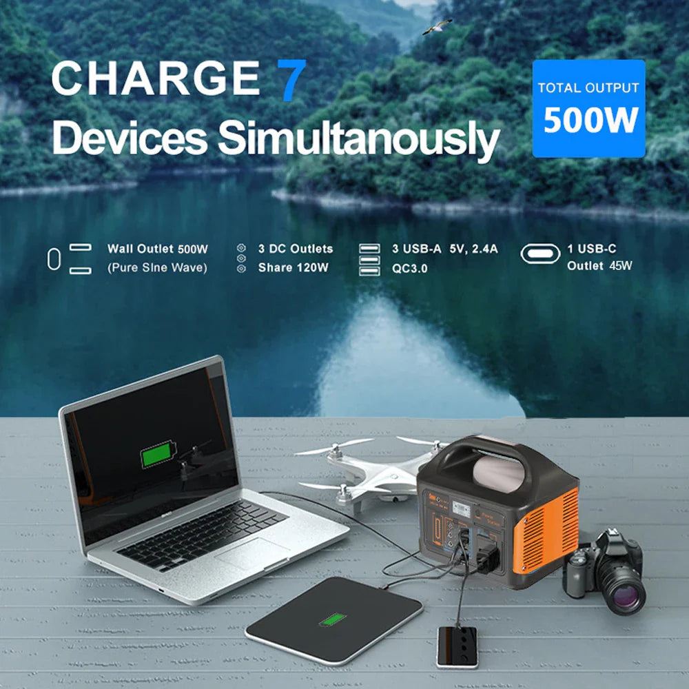 Booked Builders 460Wh Portable Power Station – LiFePO4 Solar Generator with Dual 110V/220V Output & LED Light for Camping, RV, and Home Backup