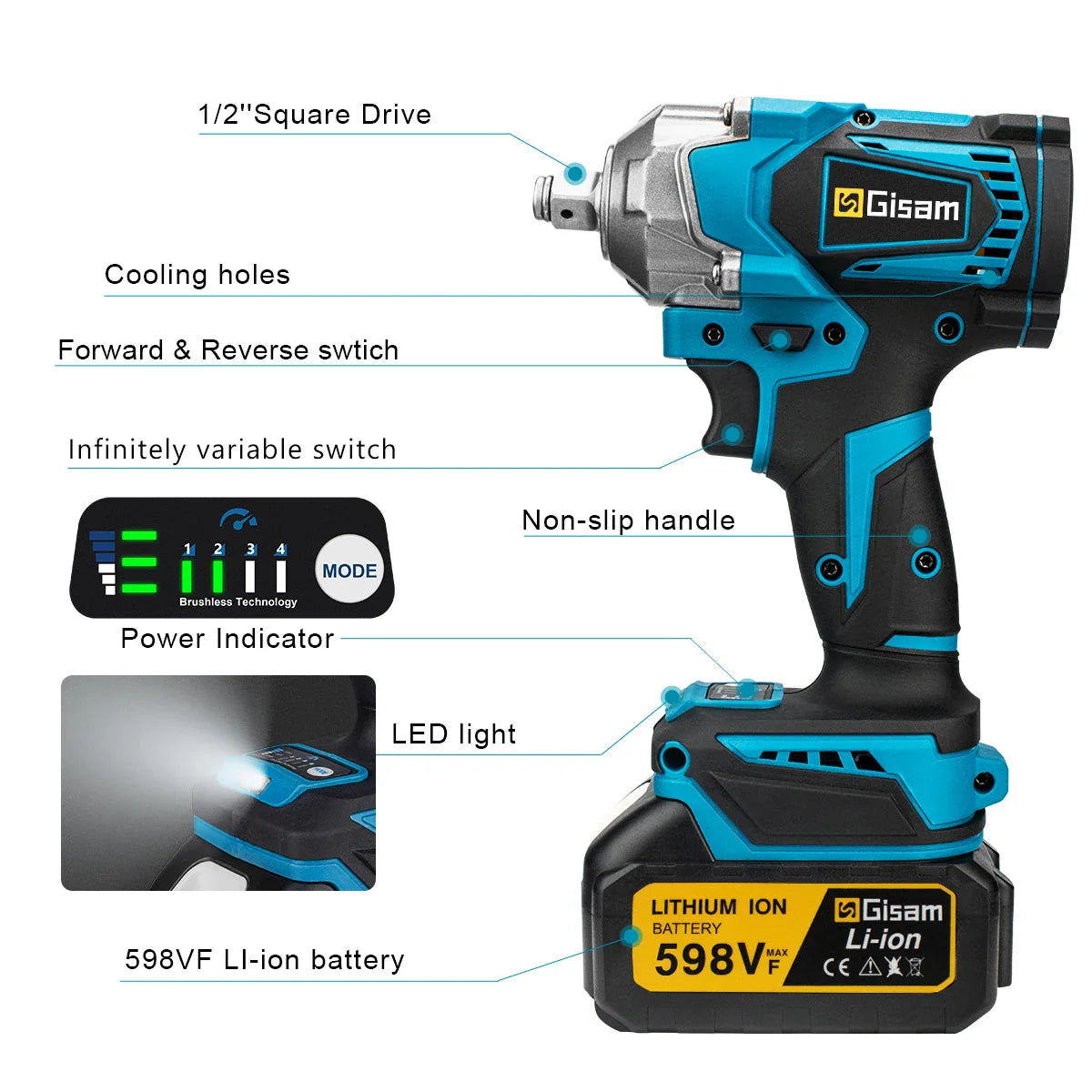 PowerTorque Cordless Impact Wrench™ – High-Torque 1/2" Electric Driver with Rechargeable Battery for Automotive & Heavy-Duty Use