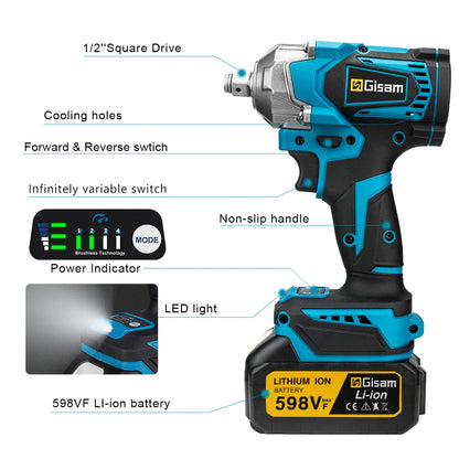 PowerTorque Cordless Impact Wrench™ – High-Torque 1/2" Electric Driver with Rechargeable Battery for Automotive & Heavy-Duty Use