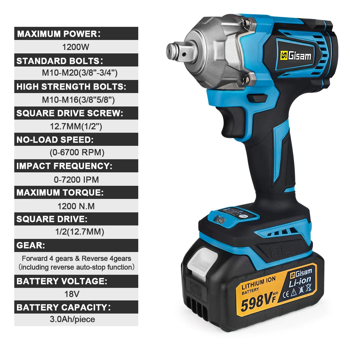 PowerTorque Cordless Impact Wrench™ – High-Torque 1/2" Electric Driver with Rechargeable Battery for Automotive & Heavy-Duty Use