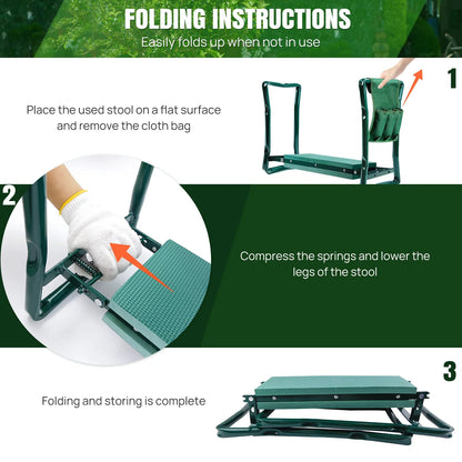 Comfort Garden Kneeler Seat™ – Foldable Garden Bench with Soft Foam Pad & Tool Pouch for Easy Kneeling & Sitting