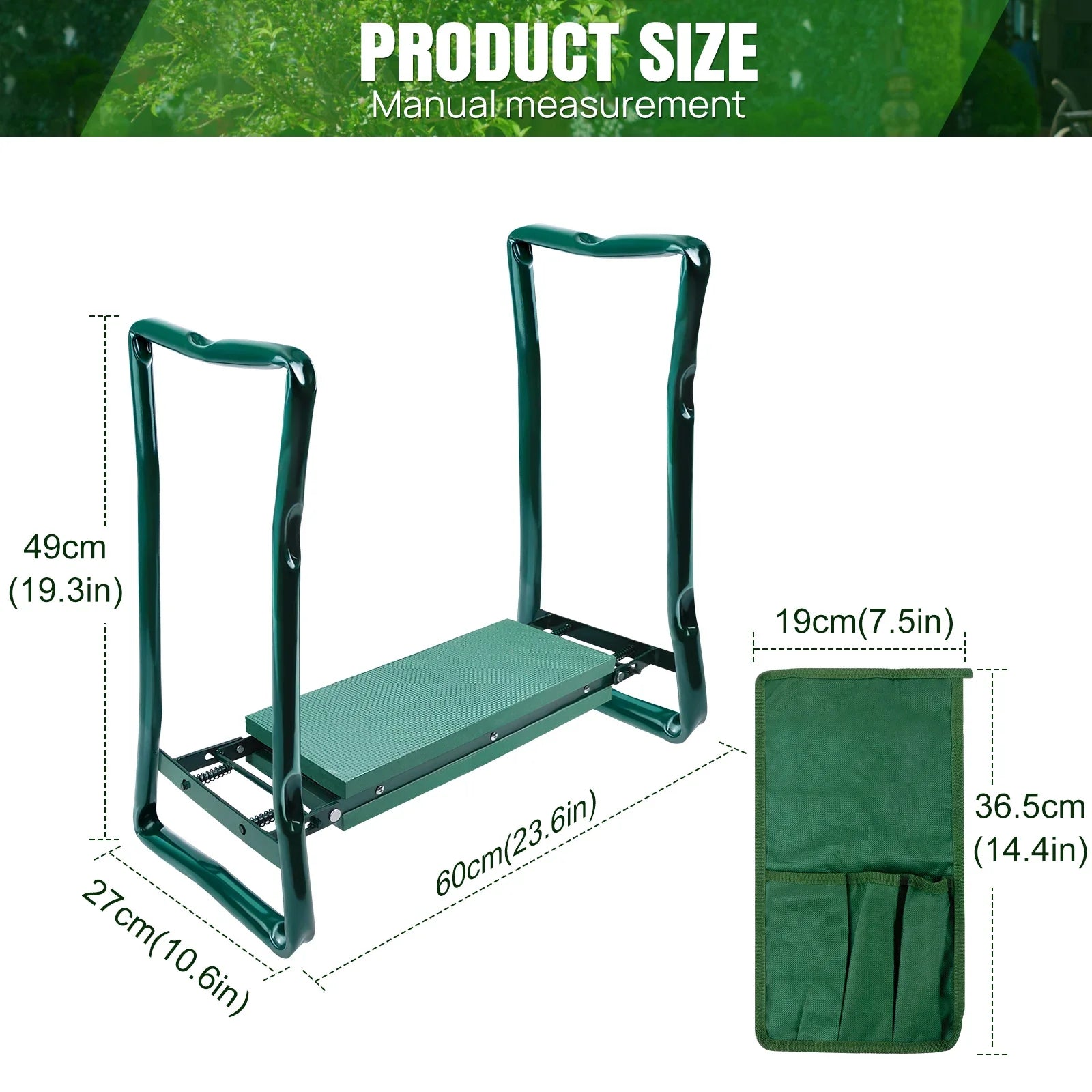 Comfort Garden Kneeler Seat™ – Foldable Garden Bench with Soft Foam Pad & Tool Pouch for Easy Kneeling & Sitting