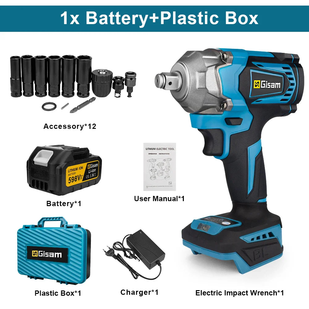 PowerTorque Cordless Impact Wrench™ – High-Torque 1/2" Electric Driver with Rechargeable Battery for Automotive & Heavy-Duty Use