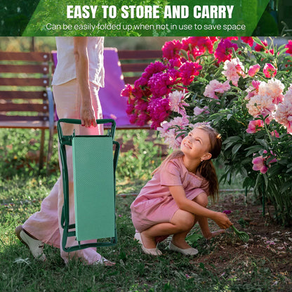 Comfort Garden Kneeler Seat™ – Foldable Garden Bench with Soft Foam Pad & Tool Pouch for Easy Kneeling & Sitting